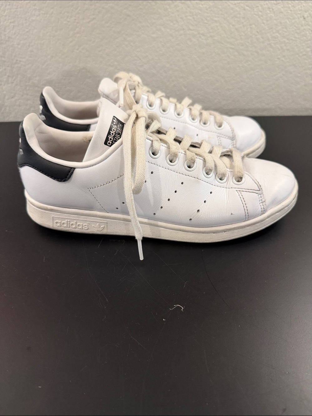 adidas Stan Smith White Leather Low-Top Sneakers with Black Heel Patch
